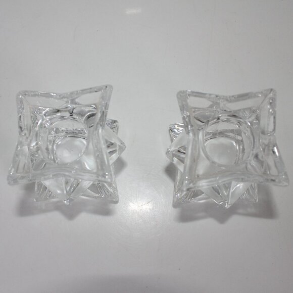 Michael C Fina Fifth Avenue 24% Lead Crystal Star Candle Holders Set 2 Tapered - Picture 2 of 3